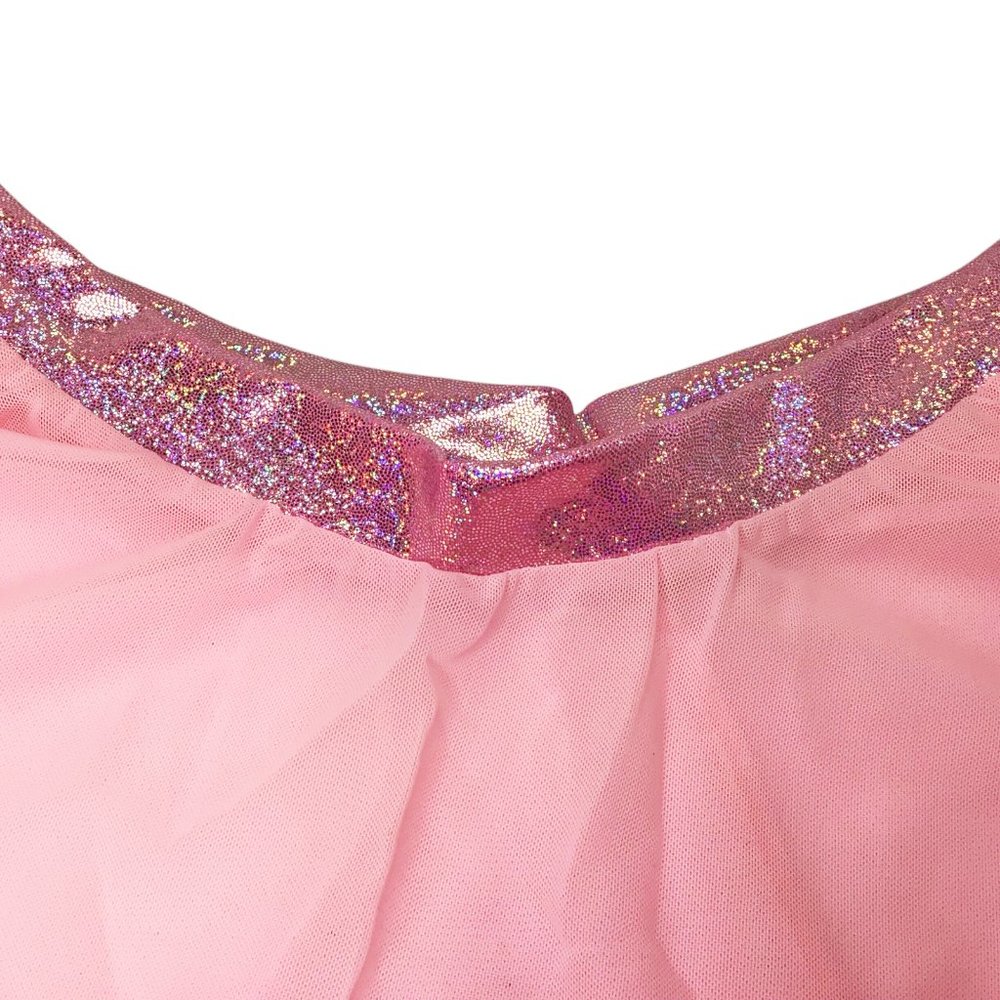 Sheer Mini Skirt Shimmer Iridescent Trim Baby Pink - Picture 2 of 5